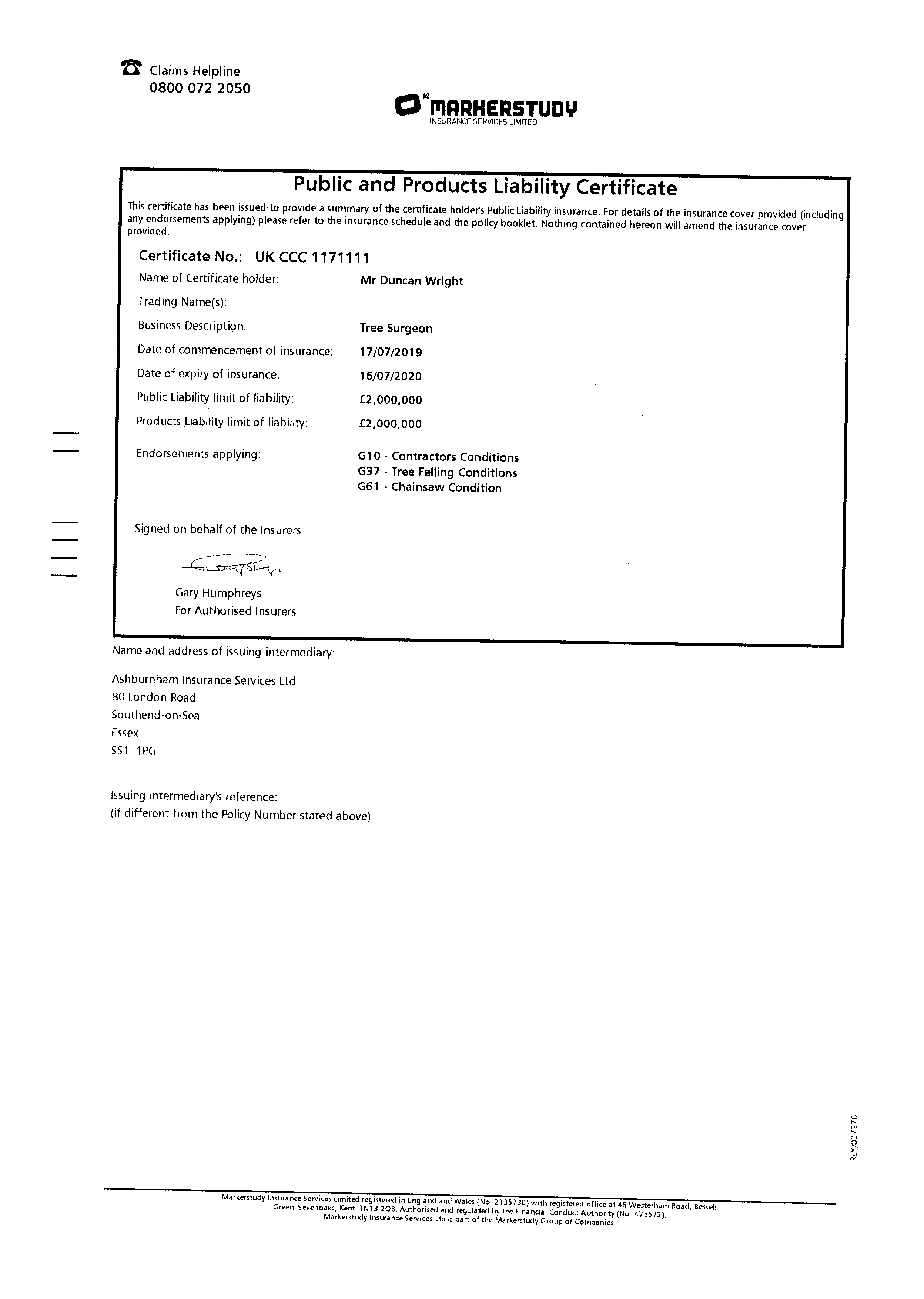 DuncanTrees.co.uk insurance